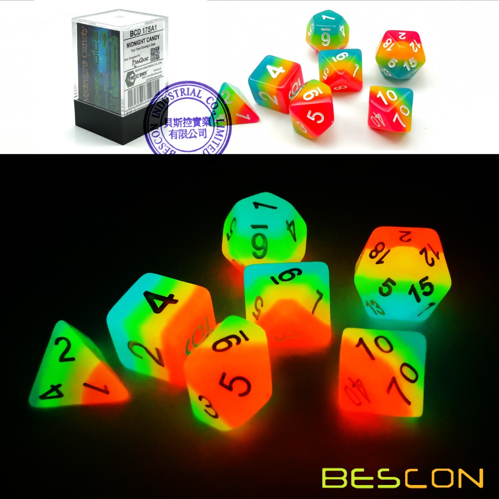Dice Set Polyhedral - BESCON Fantasi Pelangi Bersinar Dadu Polyhedral