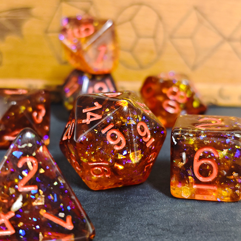 Dice Set Polyhedral - Set Dadu Polihedral Resin Konfeti Oranye